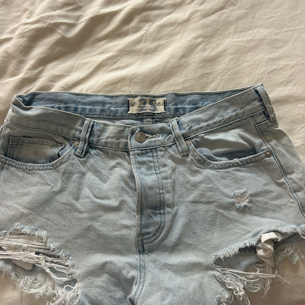 We The Free Blue Distressed Jean Shorts
